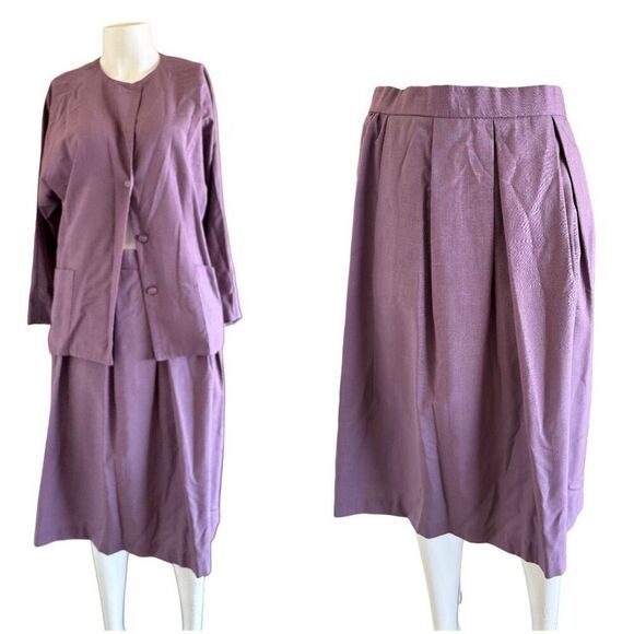 Vintage Dresses & Skirts - womens M vintage 70’s custom tailor made 2 pc set high waisted skirt coat light